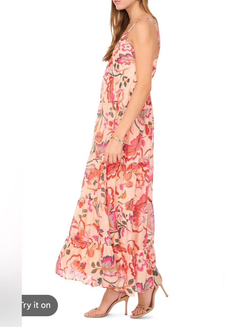 1. STATE Peach Sleeveless Women’s Autumn Wedding Guest Floral Maxi Dress L - Picture 6 of 9